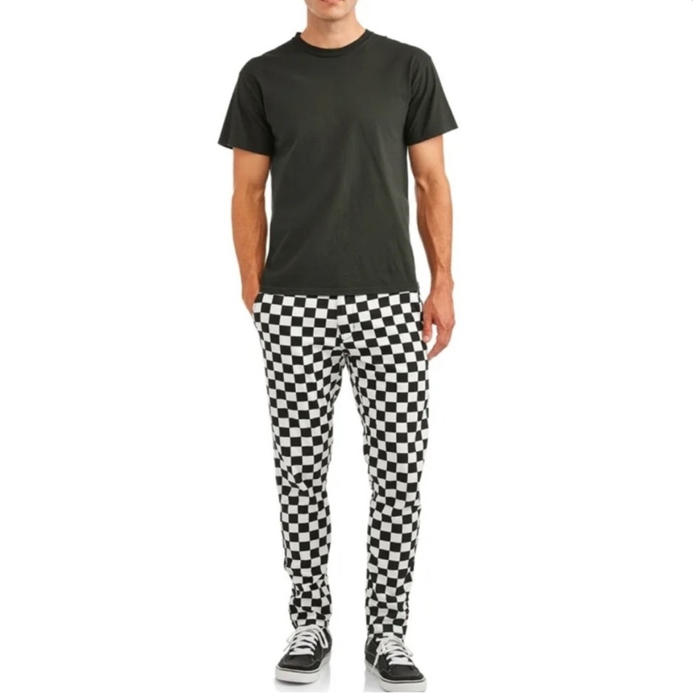 Elwood Unisex Checkerboard Chino Pants in Navy & White, size 32